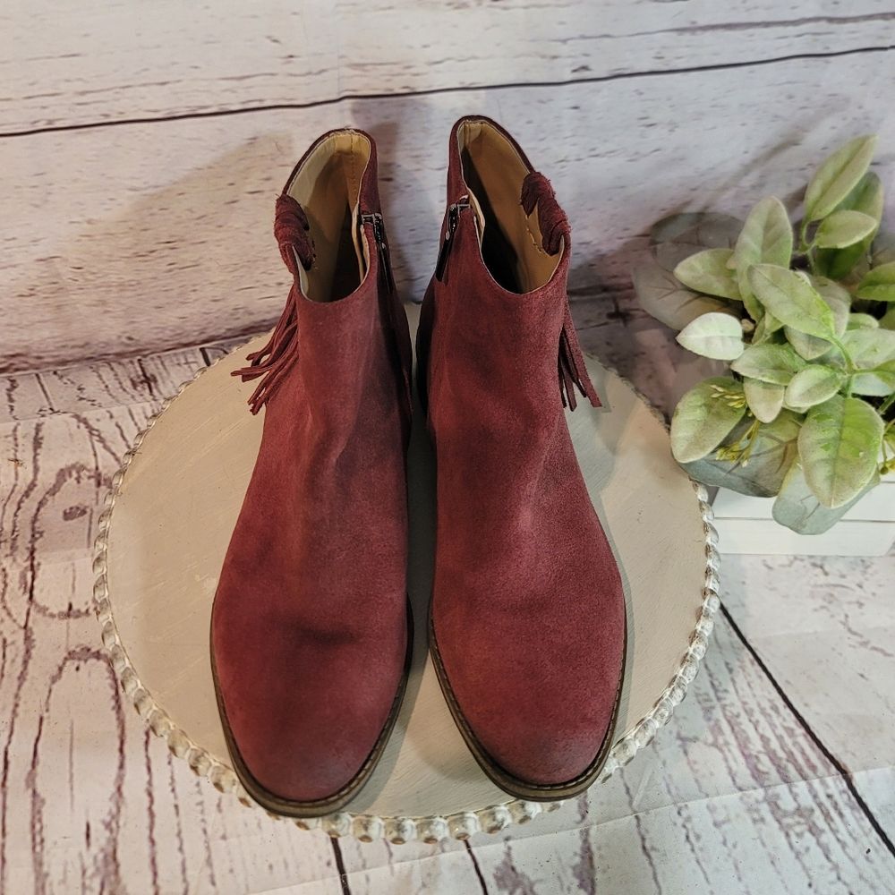 Karl Lagerfeld Paris Sixte Women's Burgundy Suede Ankle Boots Size 6.5M - Picture 1 of 15